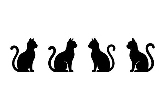 Four Black Cat Silhouettes Sitting in a Row